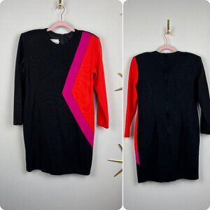 Asymmetrical long sleeve Black, Orange, and Pink Shift dress
